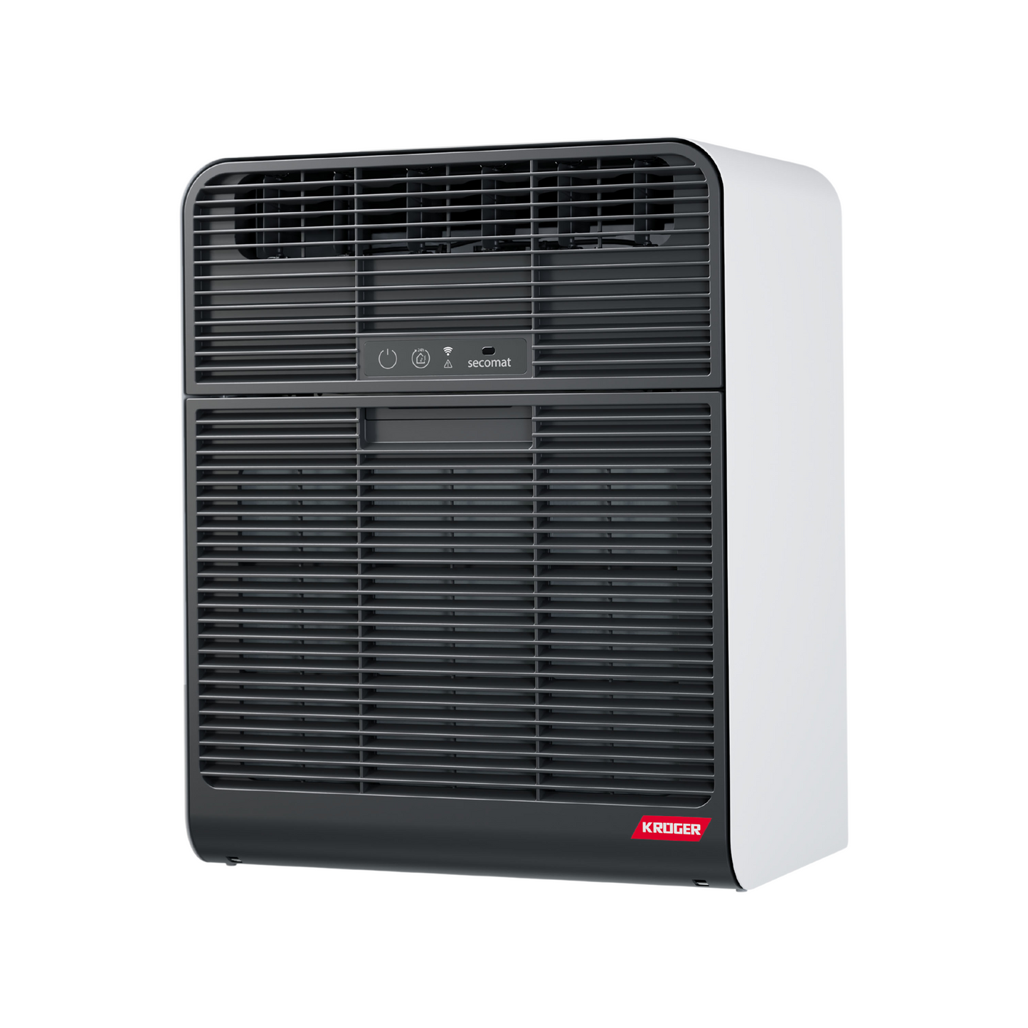 Krüger secomat 2 Luftentfeuchter mit App-Konnektivität und wandmontierbarem Gehäuse aus pulverbeschichtetem Stahlblech.