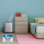 Meaco Deluxe 202 Ultraschall Luftbefeuchter mit Hygrostat und Timer in Aktion.