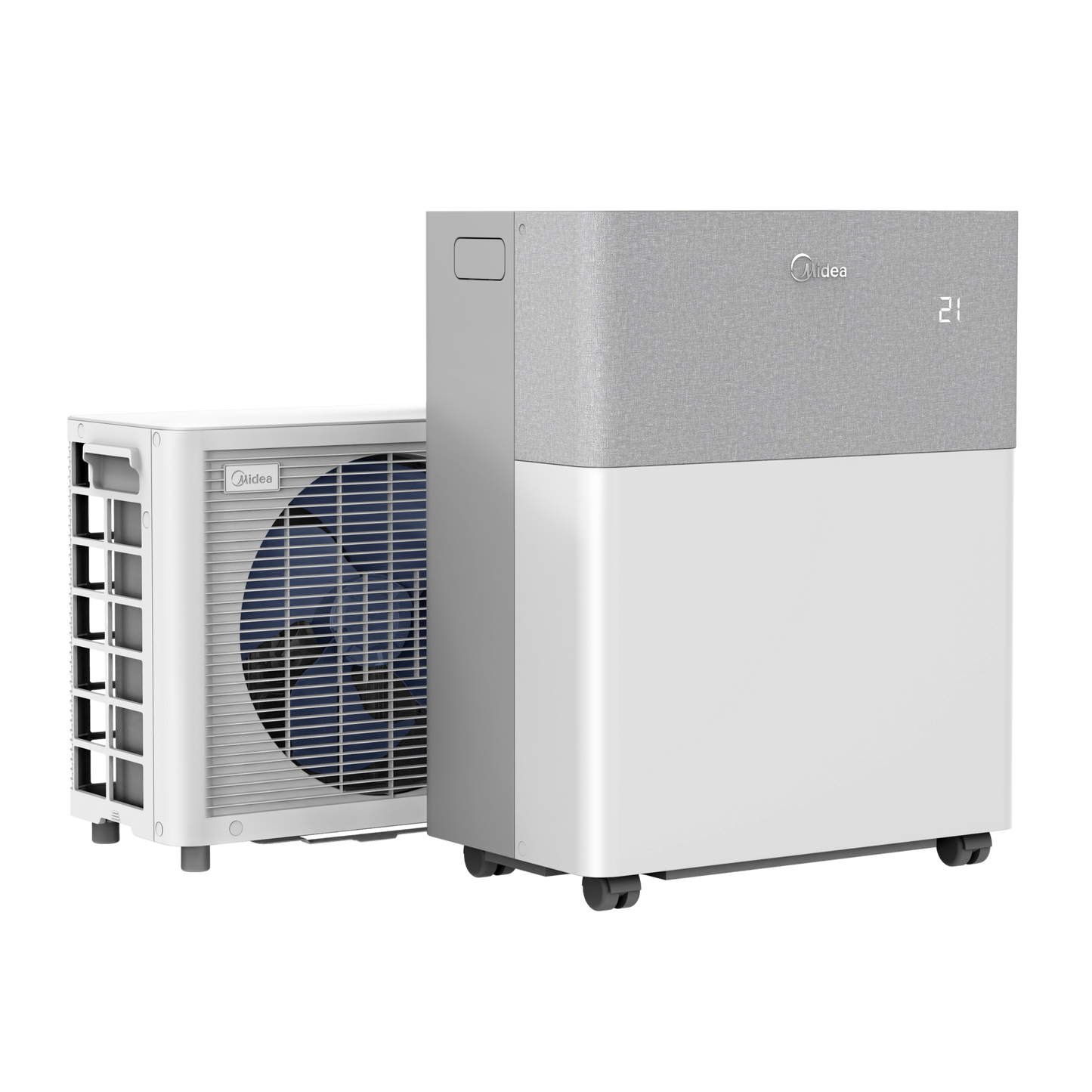 Midea PortaSplit Klimagerät mit Smart Heizung, Energieeffizienzklasse A, leiser Betrieb, und kompakter Bauweise.