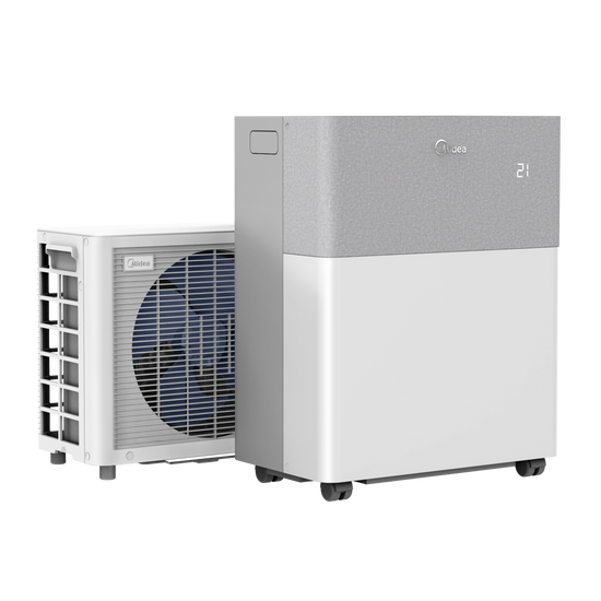 Midea PortaSplit Klimagerät mit Smart Heizung, Energieeffizienzklasse A, leiser Betrieb, und kompakter Bauweise.