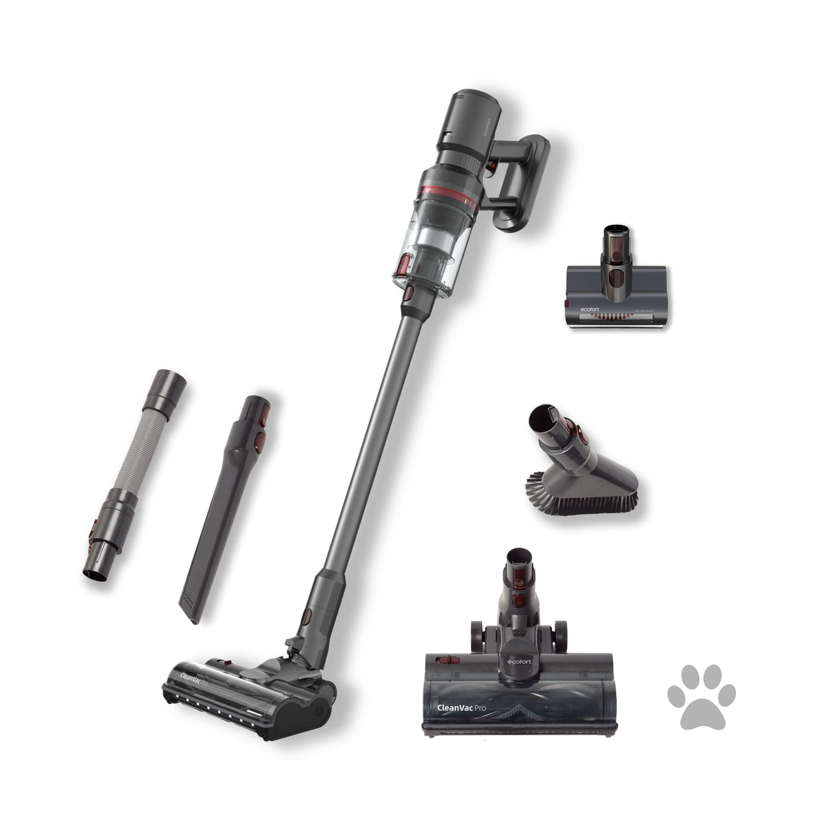 ecoQ CleanVac Pro Animal – leistungsstarker Akku-Staubsauger für Tierhaare, Teppiche und Hartböden, mit hoher Saugkraft und Powerbürste