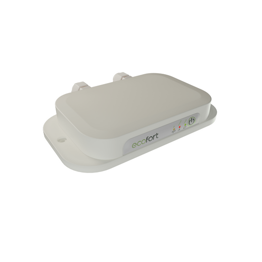 ecoheat TCR Empfänger in flacher Bauweise, 8.5 cm Breite, 2.5 cm Höhe, 14.9 cm Länge, passend für 433 MHz und WiFi.