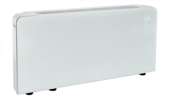 Meaco PowerDry Wandmodell in Weiss mit edlem Glasdesign für effektive Luftentfeuchtung und leisen Betrieb.