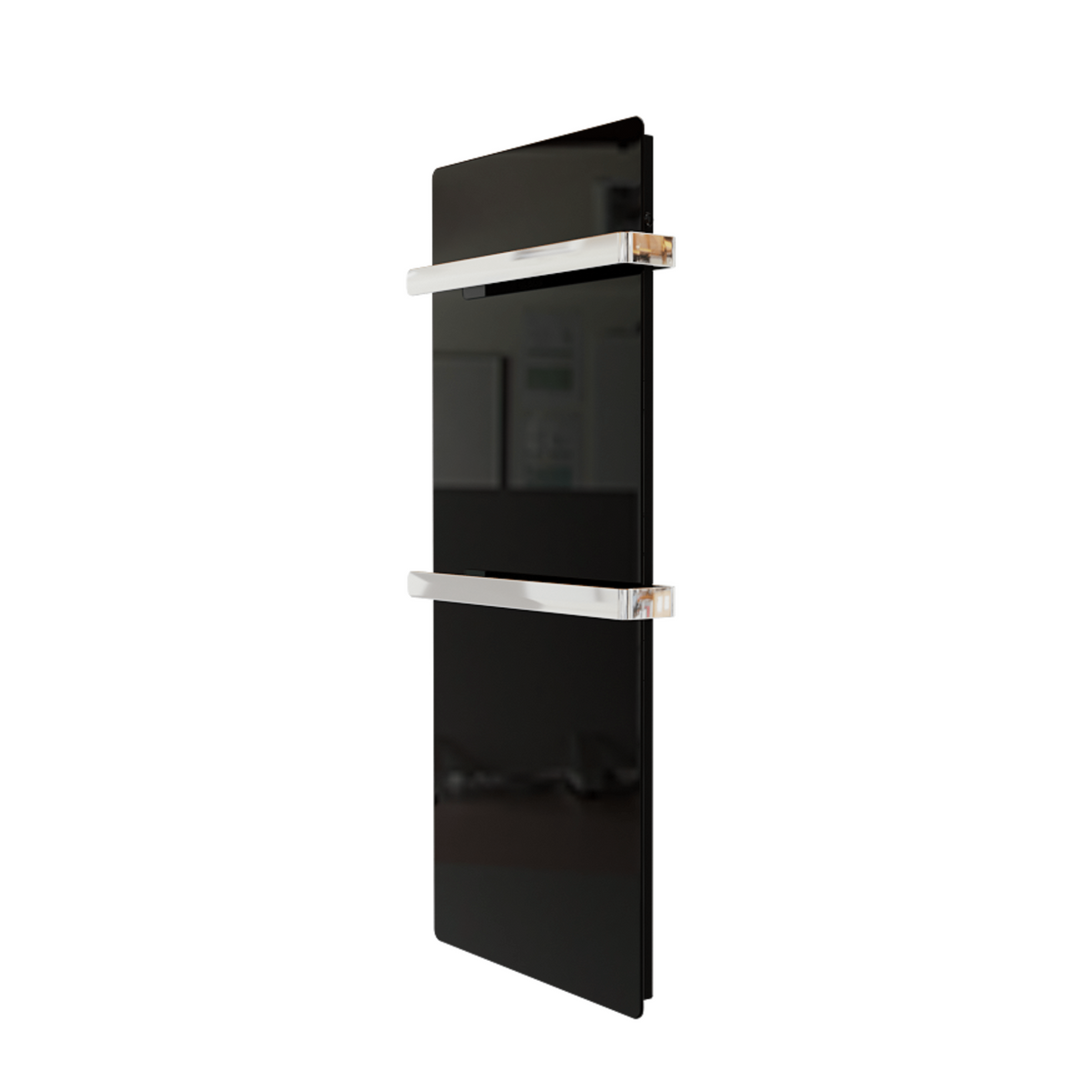 ZenSwiss furo Handtuchtrockner in Glanz Schwarz, 52 x 120 cm, modernes Design mit Touch-Steuerung.