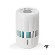 Luftbefeuchter ecoQ HumidAir E600+ mit 4 Betriebsstufen und Hygrostatsystem in einem modernen Raum.