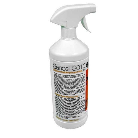 Sanosil S010 Schimmelentferner in 1kg Sprühflasche zur effektiven Schimmelbeseitigung.