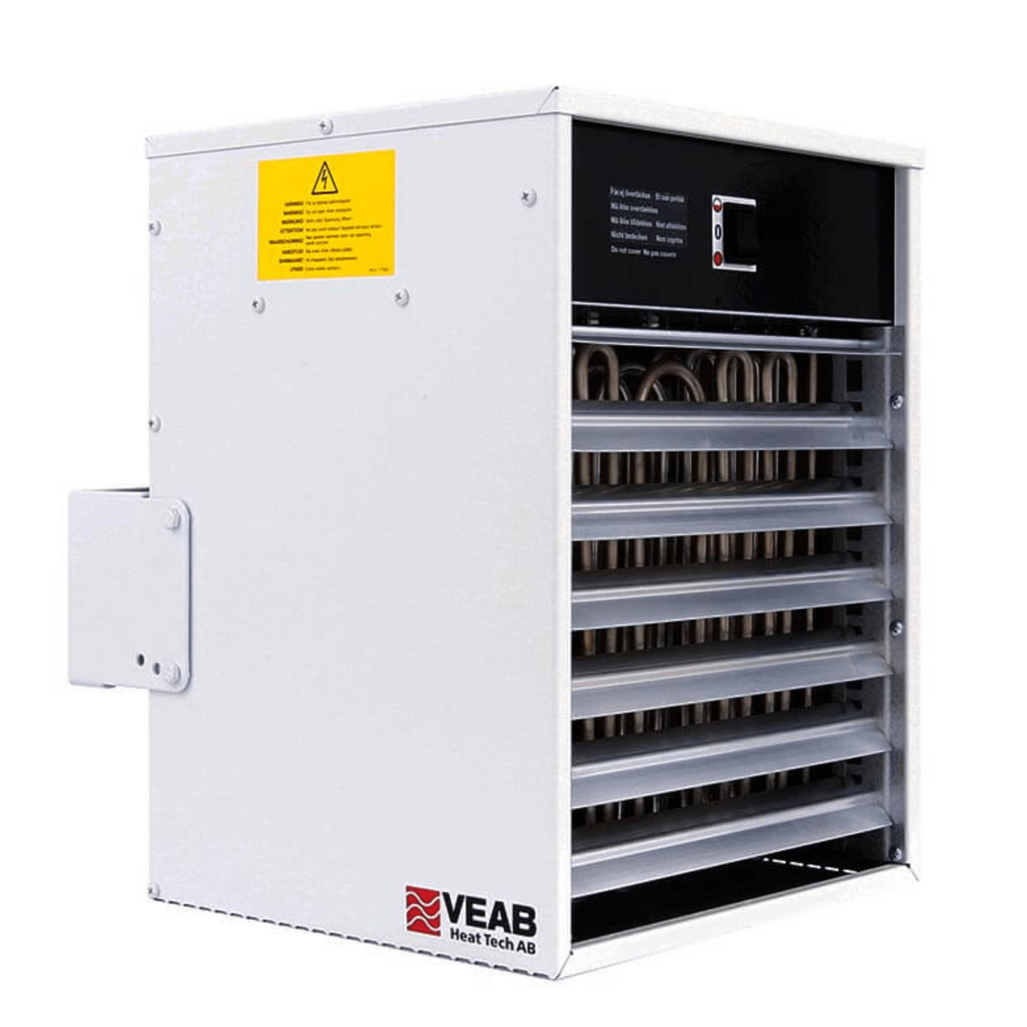 Elektro-Heizlüfter Veab ENV-L 15 kW mit Wandhalterung und externem Thermostat, geeignet für feuchte Räume.