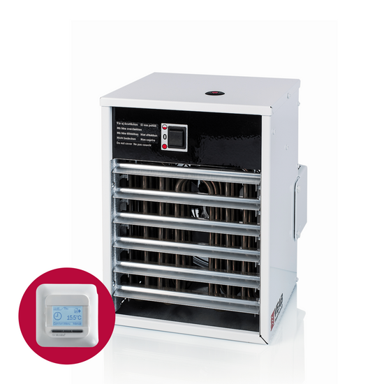 Veab ENV-L 3 kW Elektro-Heizlüfter mit Wandhalterung und einstellbarem Heissluftauslass.