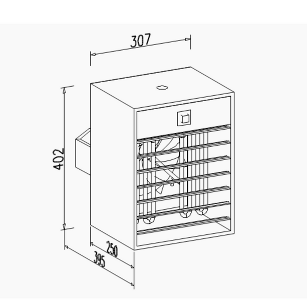 Veab ENV-L 9 kW Elektro-Heizlüfter mit Wandhalterung, geeignet für feuchte Räume, energieeffizient.