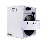 Elektro-Heizlüfter Veab ENV-L 9 kW mit Wandhalterung, geeignet für feuchte Räume und mit externem Thermostat.