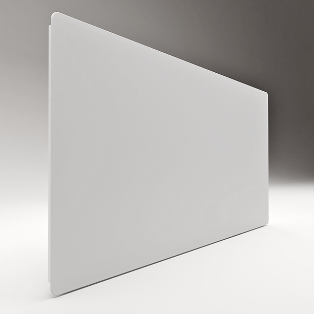 ZenSwiss Niedrigenergie-Infrarotheizung 550W in elegantem mattweiss mit Wand- und Mobilmontageoptionen.