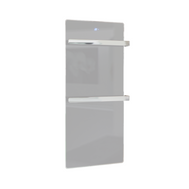 ZenSwiss Handtuchtrockner in Glanz Weiss, 52 x 120 cm, mit integrierter Touch-Steuerung und zwei Handtuchhaltern.