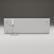 ZenSwiss Deluxe Infrarotpanel 390W in mattem Weiss, platzsparend und elegant an der Wand montiert.