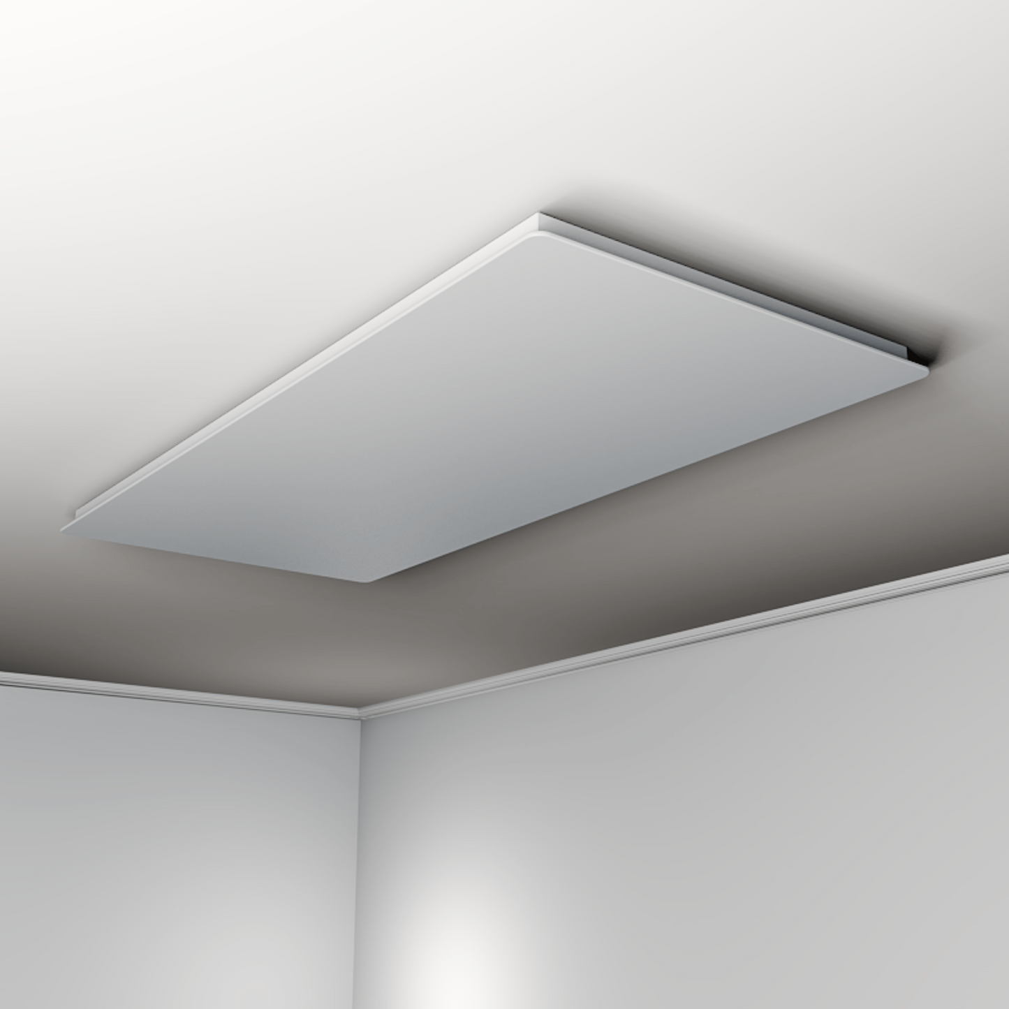 ZenSwiss Deluxe Infrarotpanel 550W, 54x118 cm, elegantes mattweiss mit Sicherheitsglas, Deckenmontage.