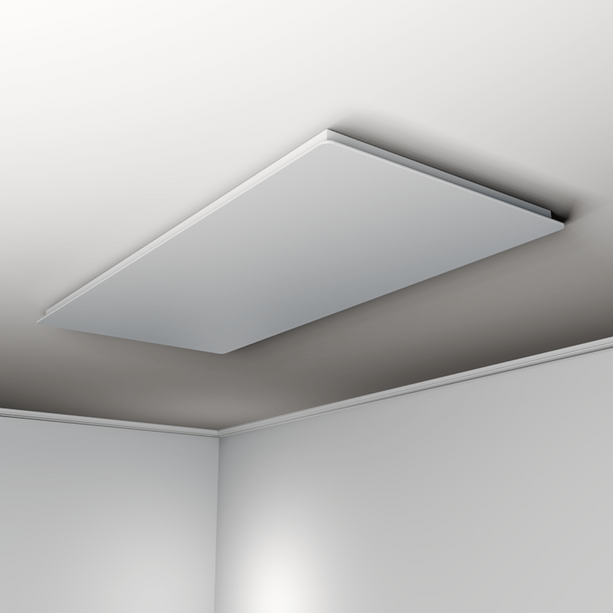 ZenSwiss Deluxe Infrarotpanel 550W, 54x118 cm, elegantes mattweiss mit Sicherheitsglas, Deckenmontage.