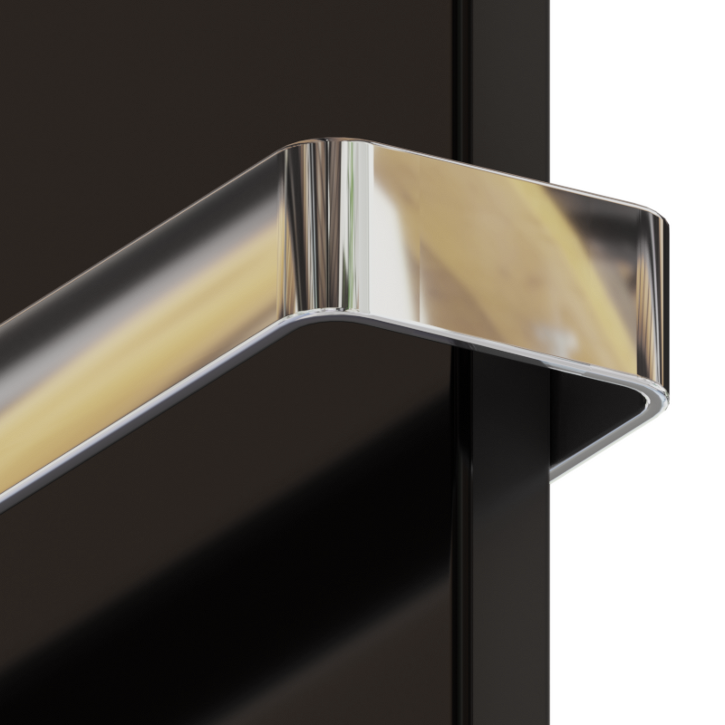 ZenSwiss furo 42 x 160 cm Handtuchtrockner in Glanz Schwarz mit polierten Handtuchhaltern und versteckter Touch-Steuerung.