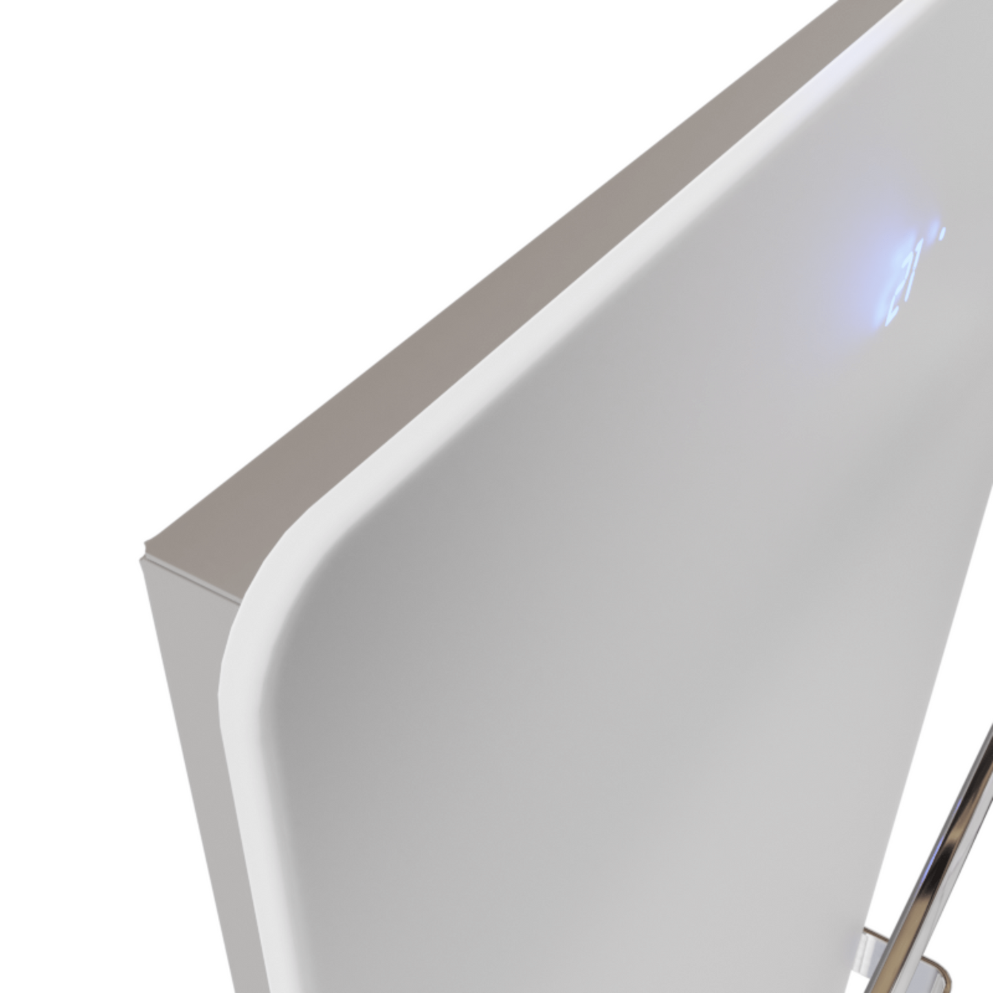 Handtuchtrockner ZenSwiss furo in Glanz Weiss mit zwei polierten Handtuchhaltern und integrierter Touch-Steuerung.