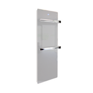 ZenSwiss furo Handtuchtrockner in Glanz Weiss (52x120 cm) mit polierten Handtuchhaltern und integrierter Touch-Steuerung.