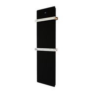 ZenSwiss furo Handtuchtrockner 42 x 120 cm in Glanz Schwarz mit glasfront und integrierter Touch-Steuerung.