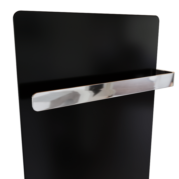 ZenSwiss furo Handtuchtrockner 42 x 160 cm in matt schwarz mit polierten Handtuchhaltern.