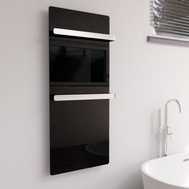 Handtuchtrockner ZenSwiss furo 52 x 120 cm in Glanz Schwarz, modernes Design mit Touch-Steuerung und zwei Handtuchhaltern.