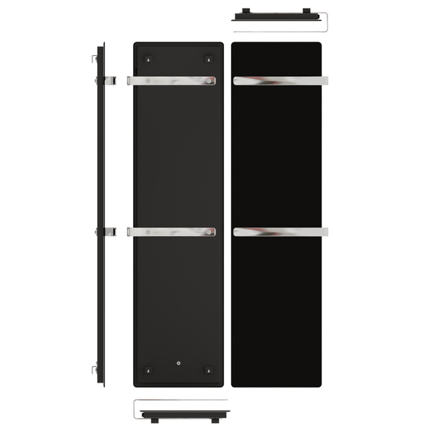 ZenSwiss Handtuchtrockner furo in matt schwarz, 42 x 160 cm, mit polierten Handtuchhaltern und Touch-Steuerung.