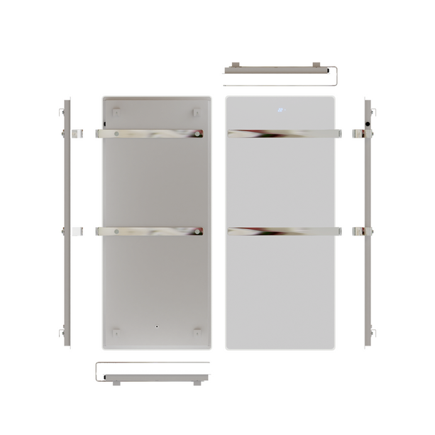 ZenSwiss furo Handtuchtrockner in Matt Weiss, 52 x 120 cm, mit integrierter Touch-Steuerung und zwei Handtuchhaltern.