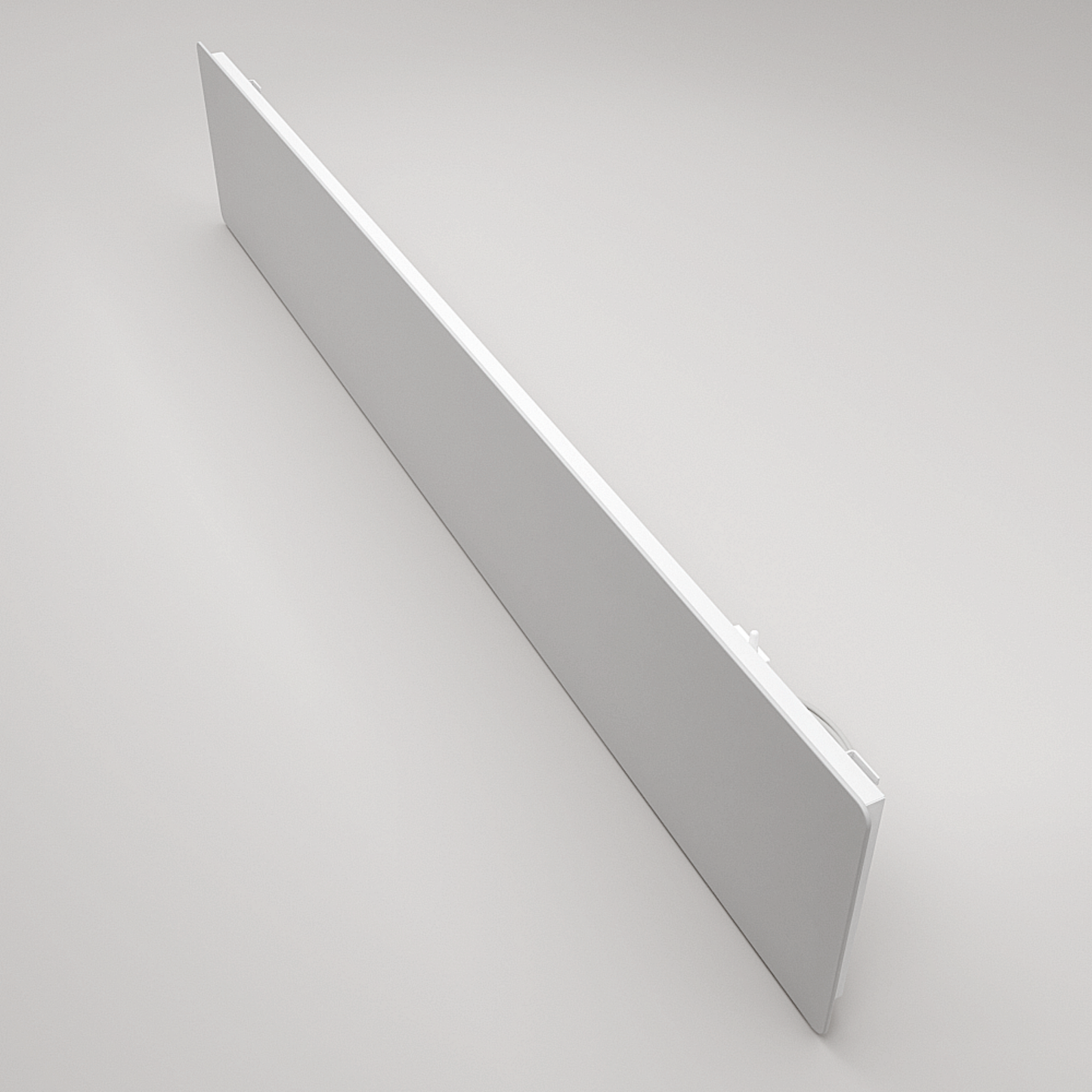 Niedrigenergie-Infrarotheizung 400W von ZenSwiss in elegantem, mattem Weiss, an der Wand montiert.