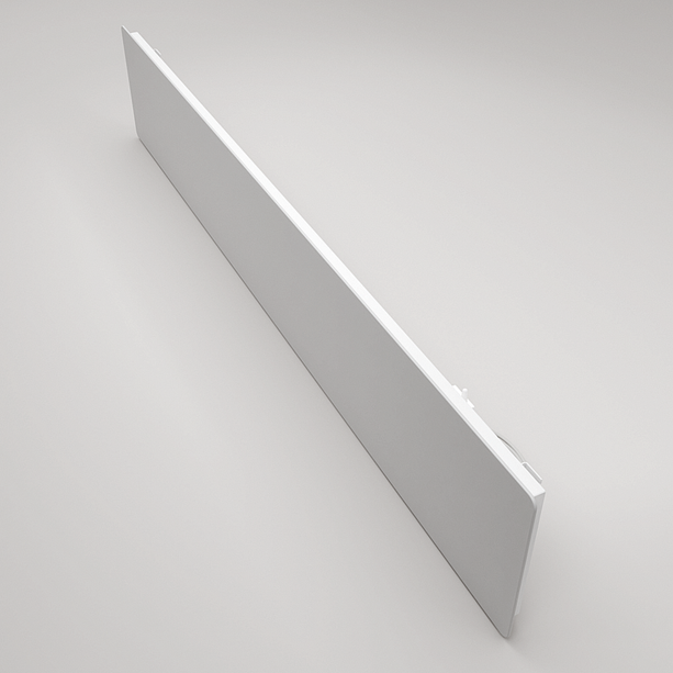 Niedrigenergie-Infrarotheizung 400W von ZenSwiss in elegantem, mattem Weiss, an der Wand montiert.