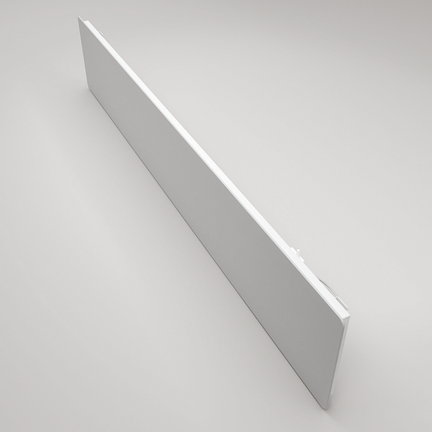 Niedrigenergie-Infrarotheizung 400W von ZenSwiss in elegantem, mattem Weiss, an der Wand montiert.